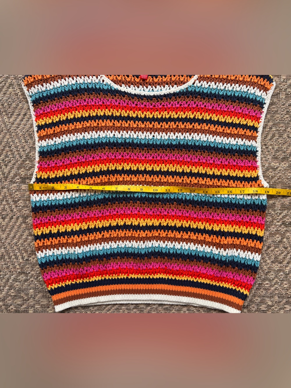 Marine Layer‎ Avery Stripe Crochet Top Size L Multicolor Cotton Blend Knit - Picture 8 of 12